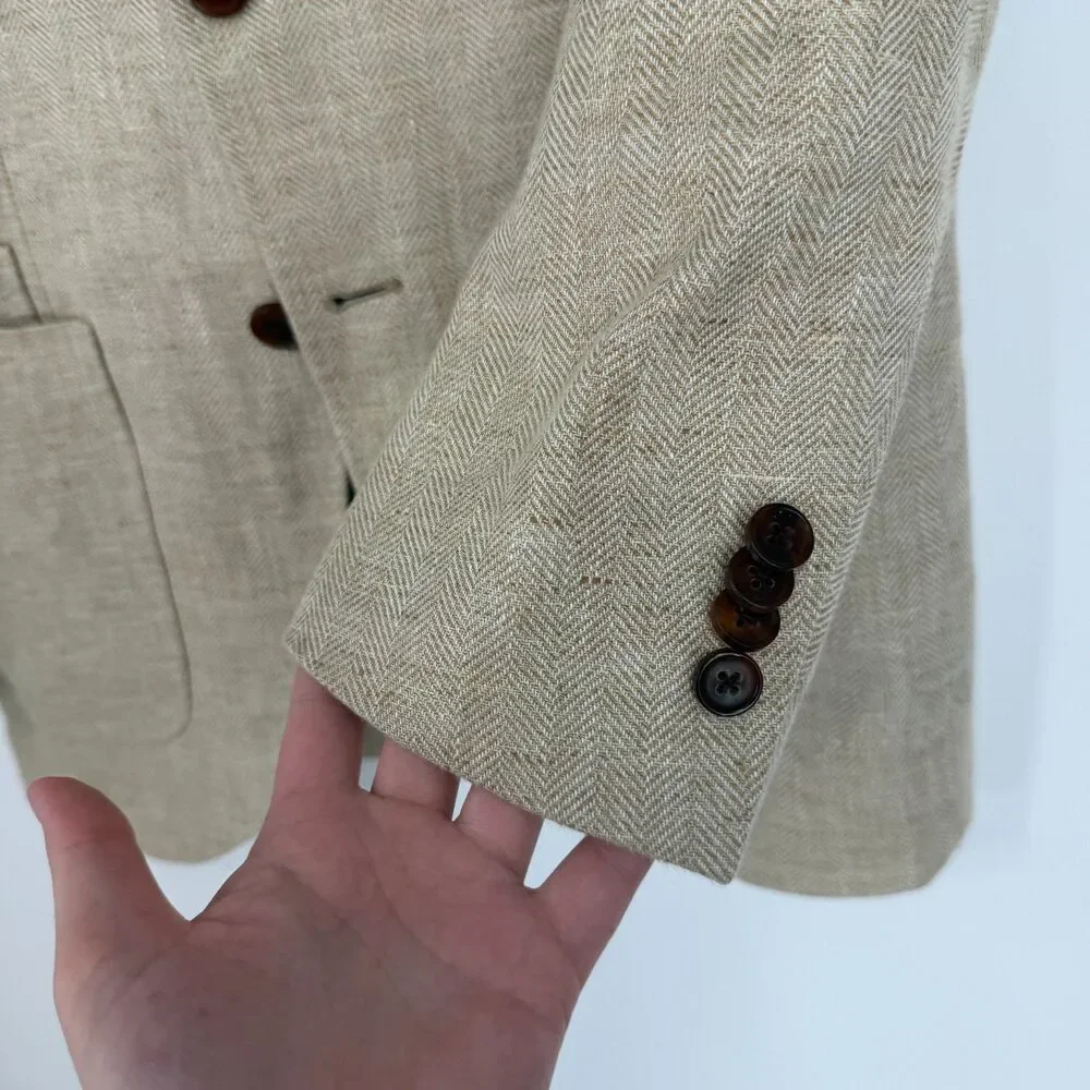 Spier & MacKay Wool Linen Blend Wheat Sportcoat 3 Button Patch Pocket Size 36